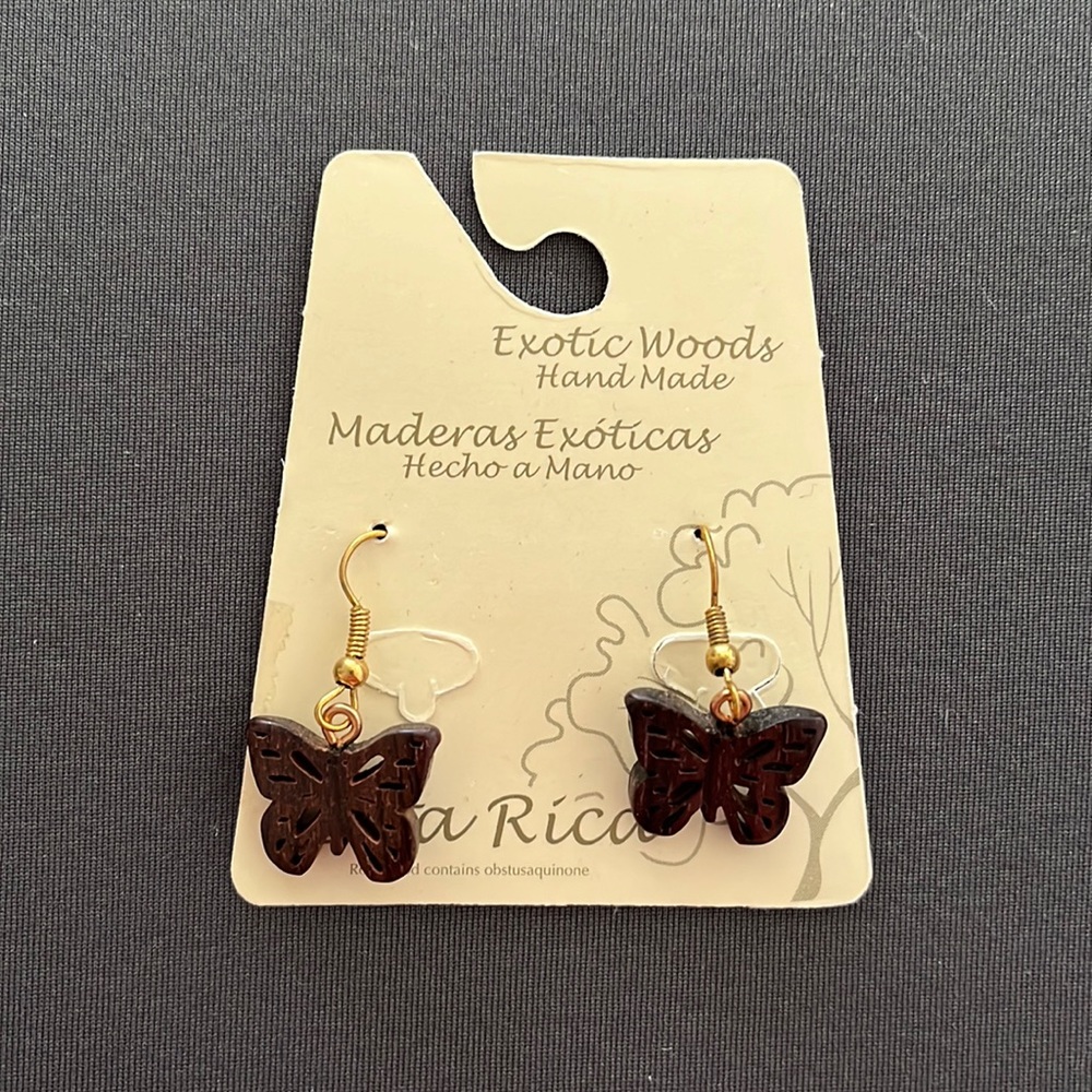 Handmade rosewood butterfly earrings